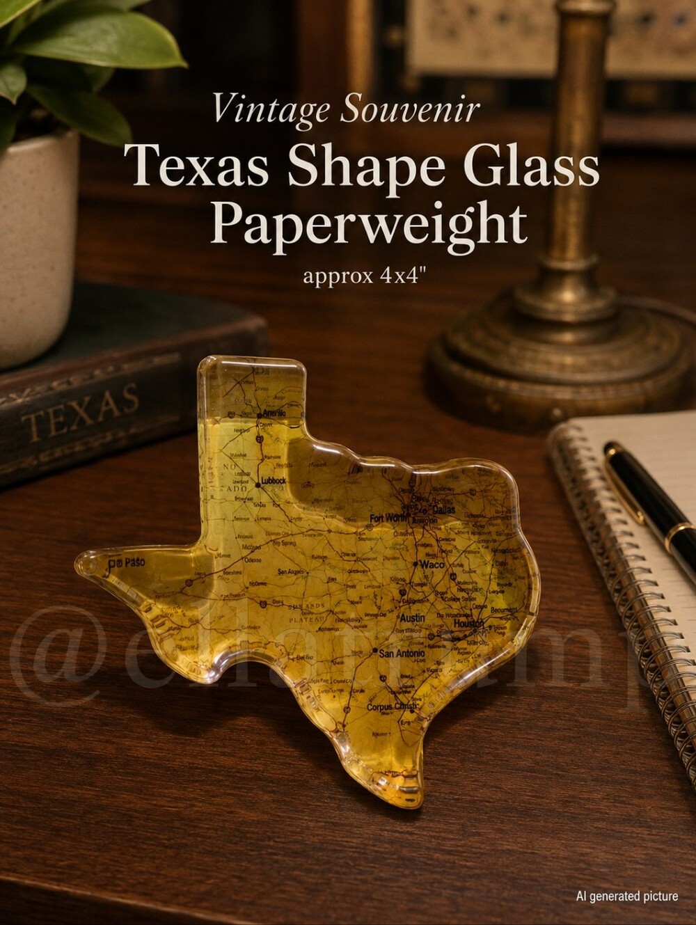 Vintage Souvenir Texas Shape Glass Paperweight 4x4"